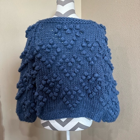 & MERCI Blue Heart Knit Pom Pom Sweater/cardigan - Picture 2 of 6